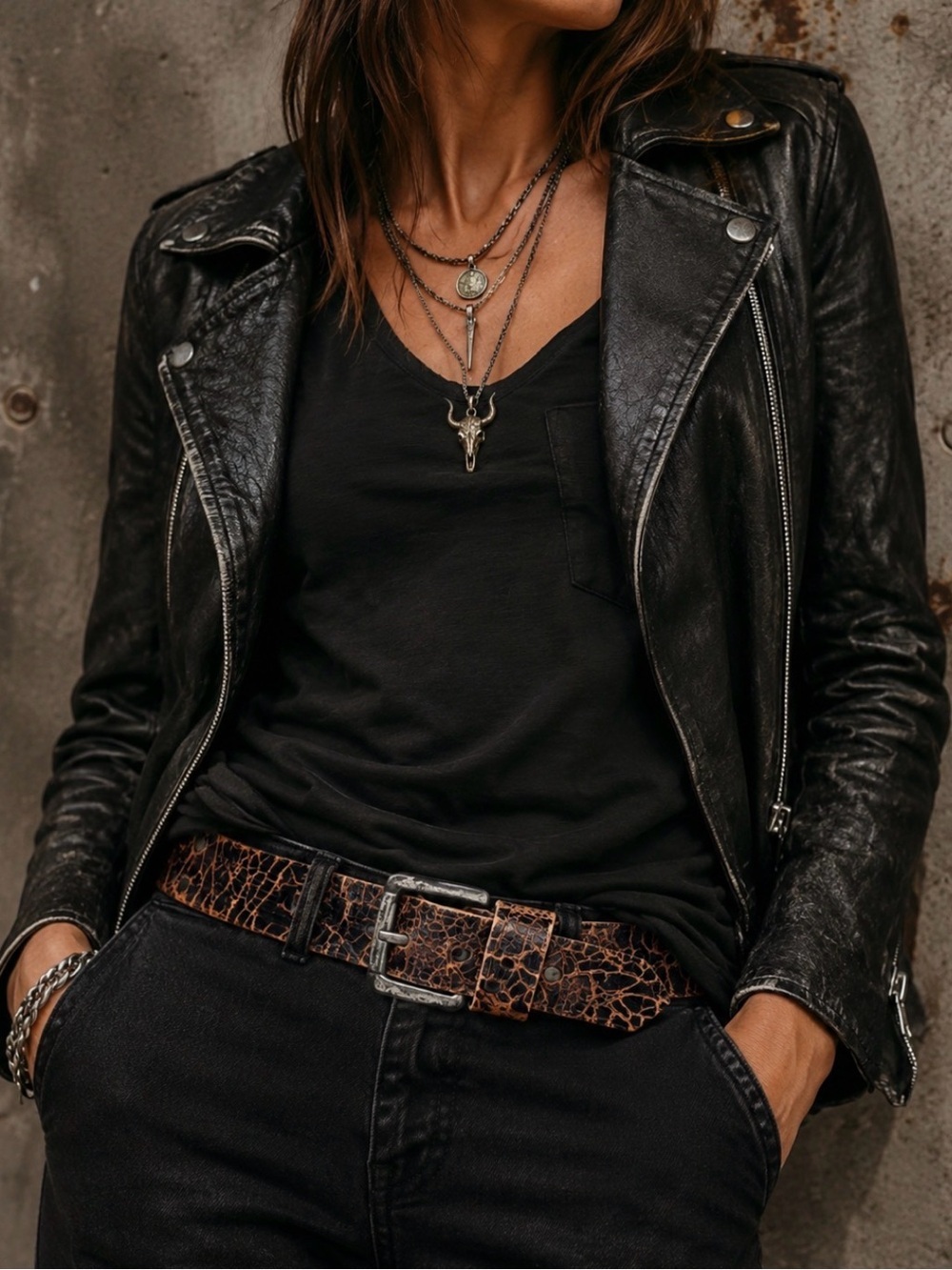 Brave Leather Distressed Crackle Leather Belt Brown Black Rustic Silver Buckle